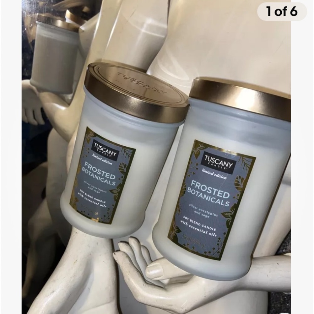 2 Tuscany 18 oz.ea. Frosted Botanicals soy blend candles/eucalyptus & sage New!